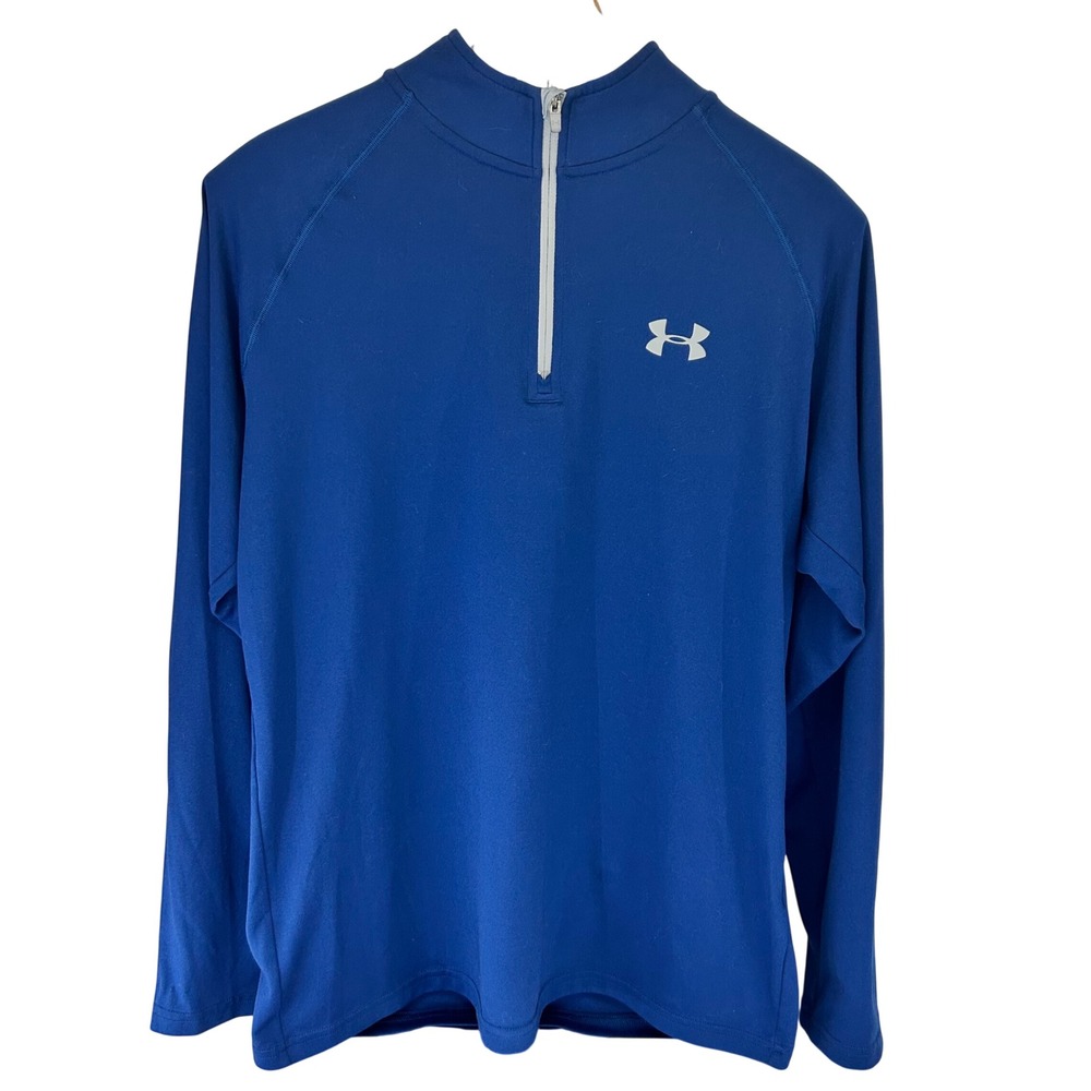Under Armour Mens HeatGear Loose Quarter Zip Pullover Blue Long Sleeve Small